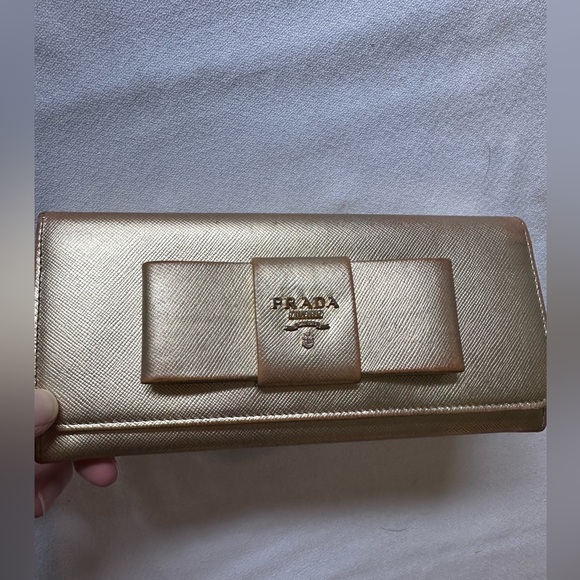 Prada Gold Wallet with Bow - Picture 1 of 10